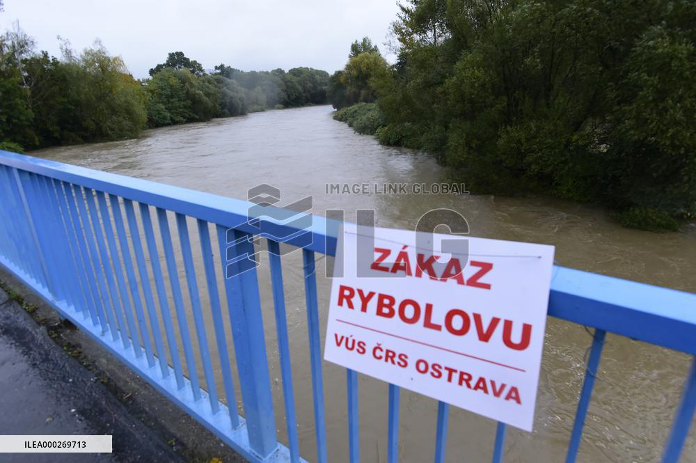Heavy rainfalls, flood, River Becva, Lipnik nad Becvou