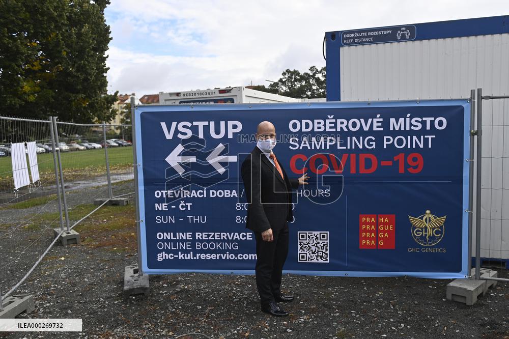 sampling point for testing on SARS-CoV-2 on the Vitezne Square in Prague
