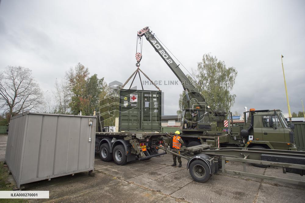 loading of equipment for field hospital, container