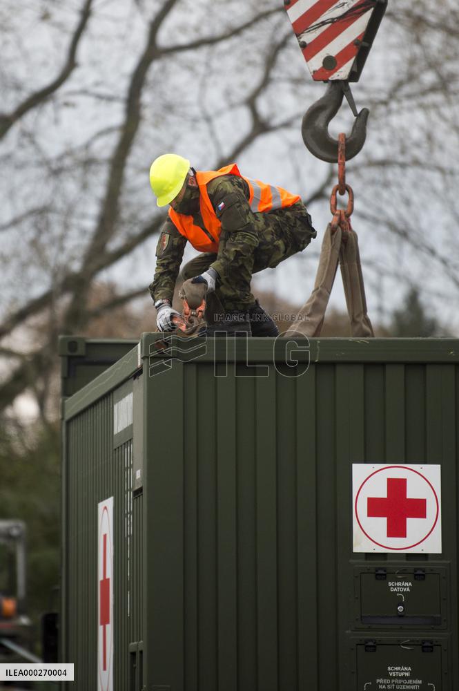loading of equipment for field hospital, container