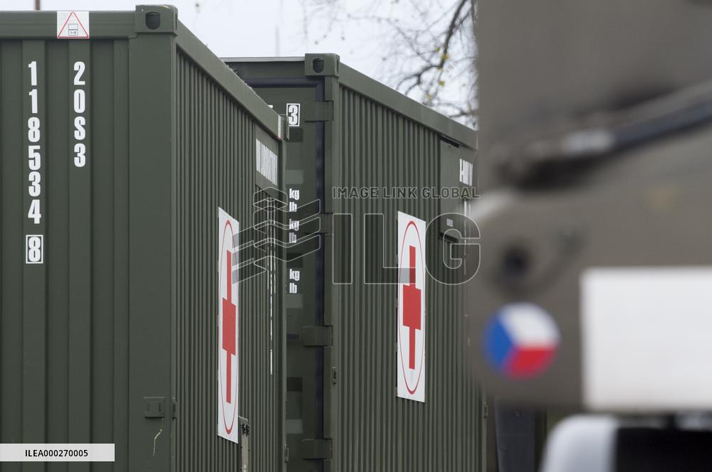 loading of equipment for field hospital, container