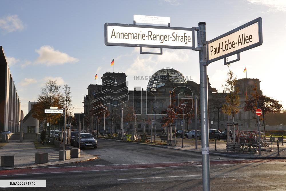 Annemarie-Renger-Strasse sign in Annemarie Renger Street, Berlin