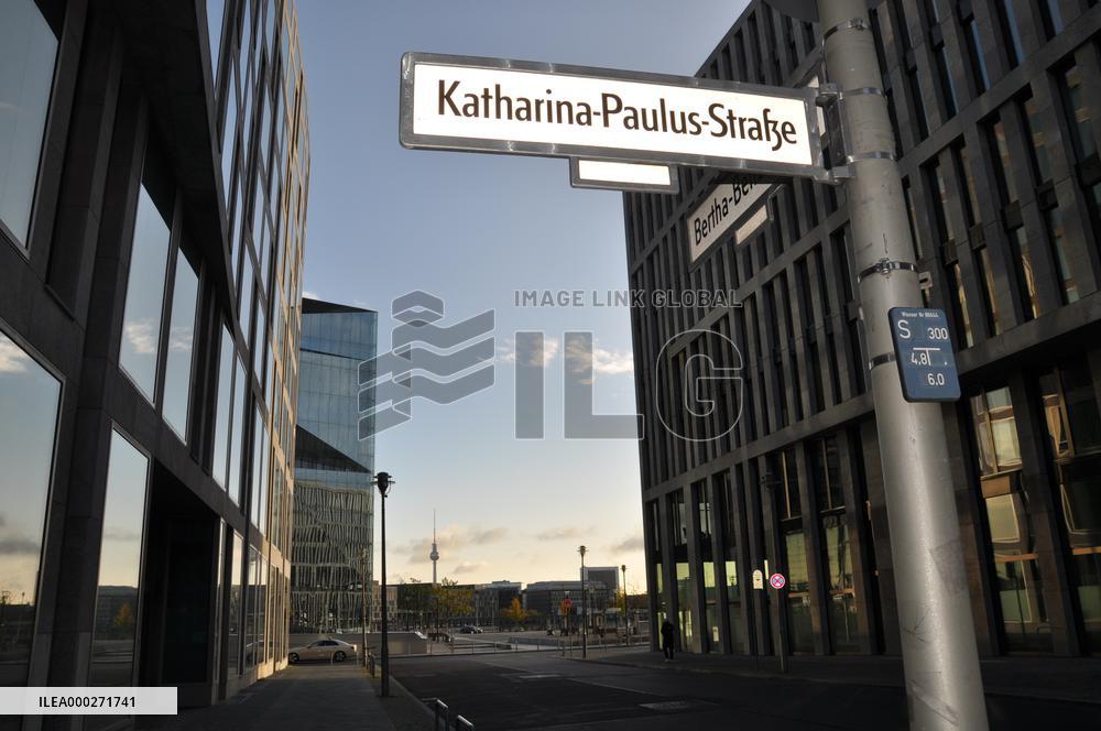 Katharina-Paulus-Strasse sign in Katharina Paulus Street, Berlin