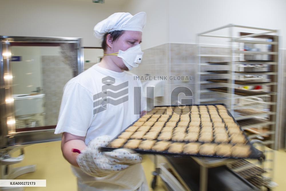 Secondary school of gastronomy, Nova Paka, confectioner, baker, Christmas Cookies, students, student, class, teacher, face mask, state of emergency Czech Republic