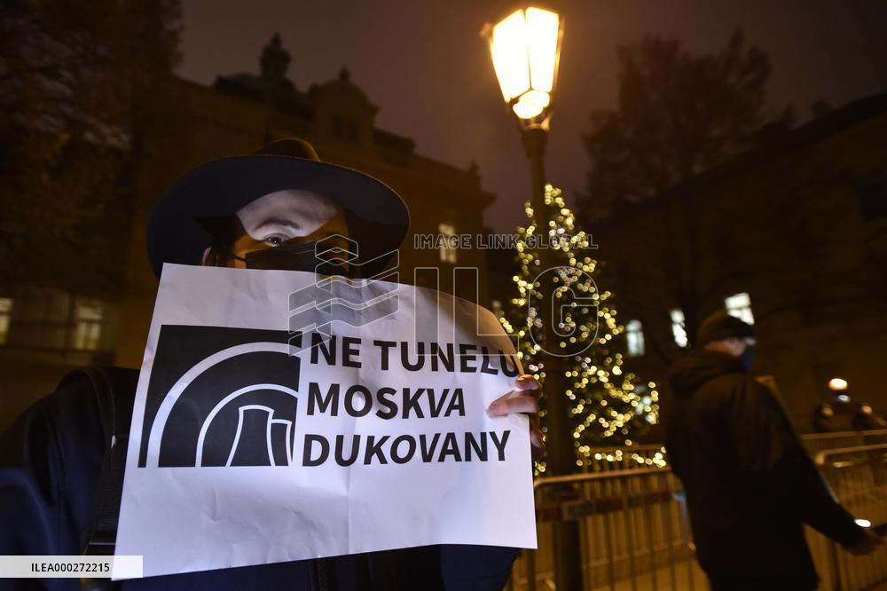 protest, against Russia and China possibly taking part in tender for Dukovany new nuclear power plant completion