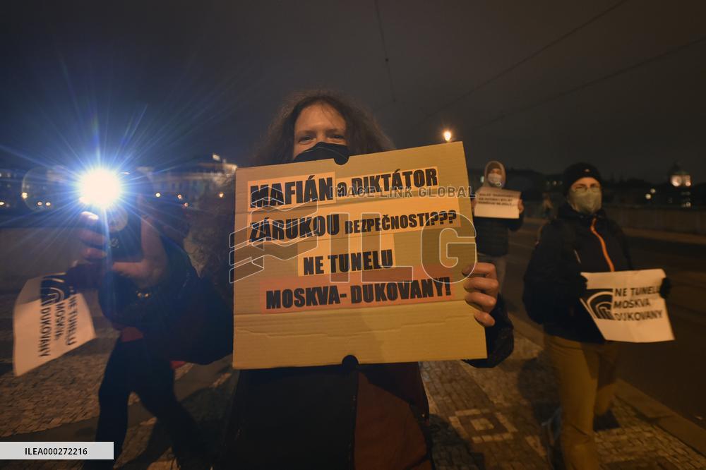 protest, against Russia and China possibly taking part in tender for Dukovany new nuclear power plant completion