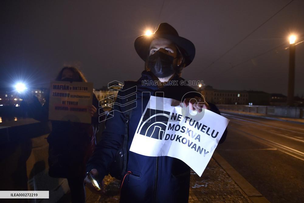 protest, against Russia and China possibly taking part in tender for Dukovany new nuclear power plant completion