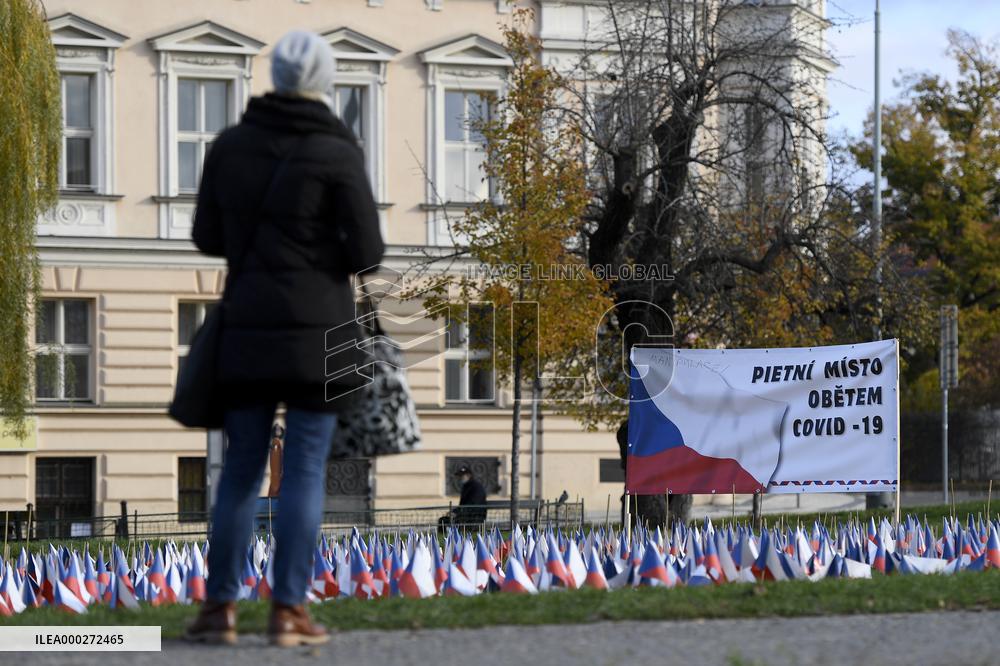 a symbolic place of reverence for the victims of the covid-19 disease, Czech flags flag