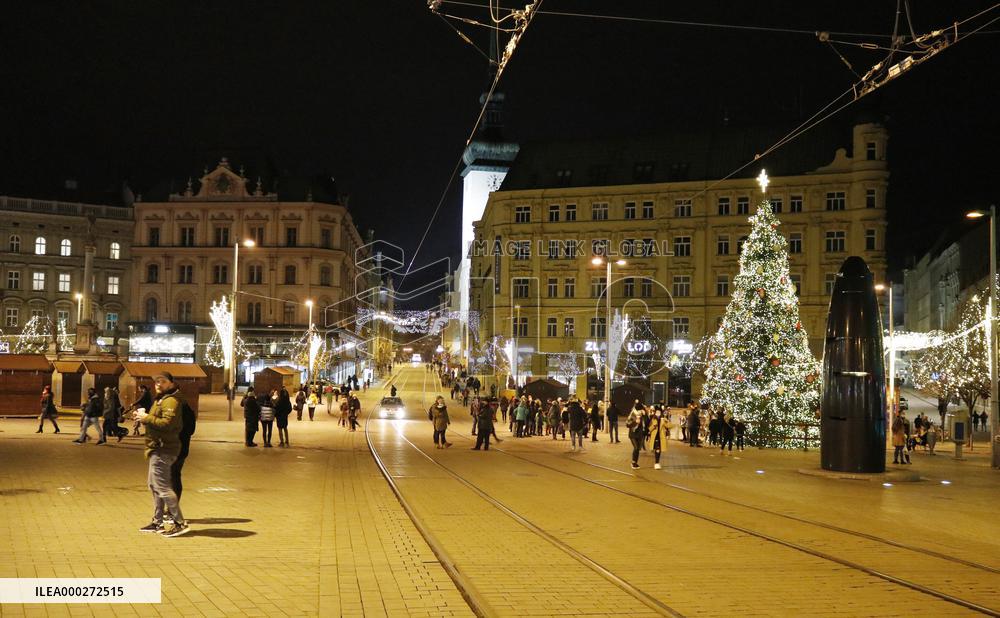 Christmas decorated Freedom Square (namesti Svobody) in Brno