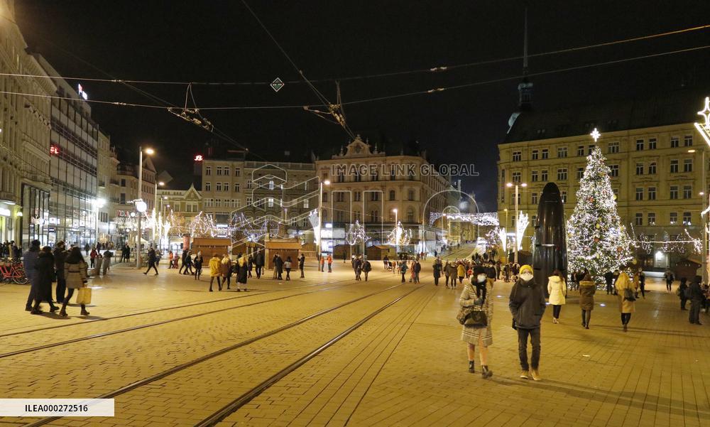 Christmas decorated Freedom Square (namesti Svobody) in Brno