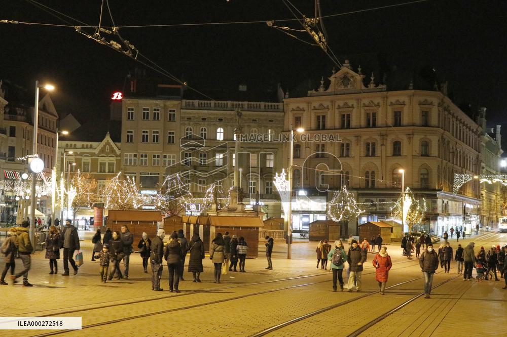 Christmas decorated Freedom Square (namesti Svobody) in Brno