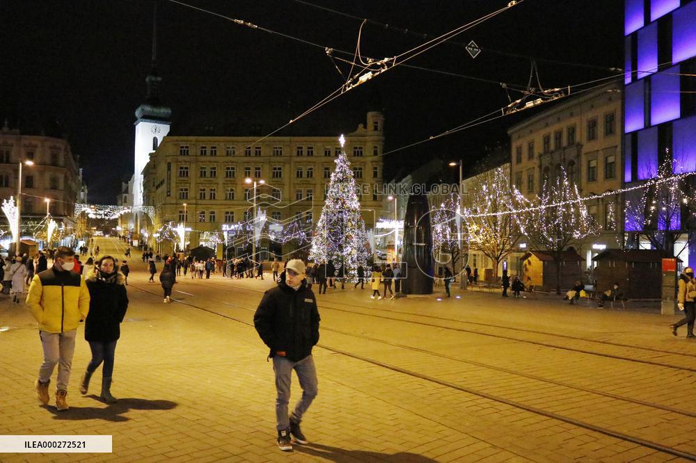 Christmas decorated Freedom Square (namesti Svobody) in Brno