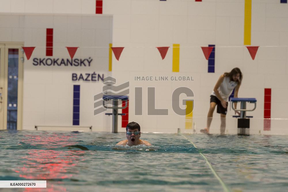 People, swimmers, swimming pool in areal Klise in Usti nad Labem