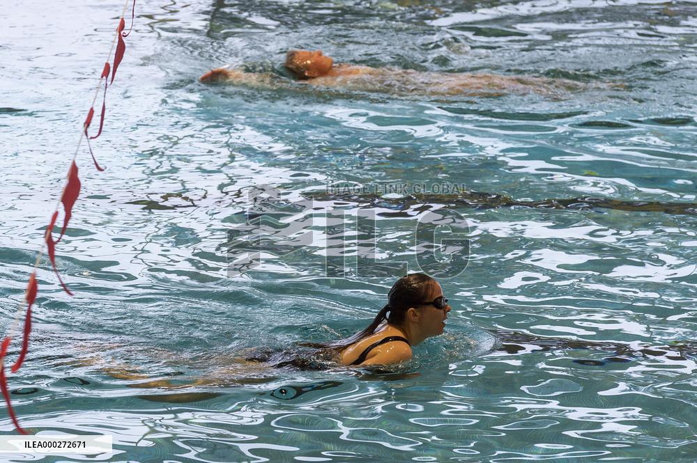 People, swimmers, swimming pool in areal Klise in Usti nad Labem