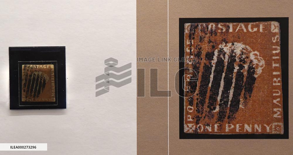 Treasures of World Philately exhibition, One Penny (red) Mauritius Post Office stamp