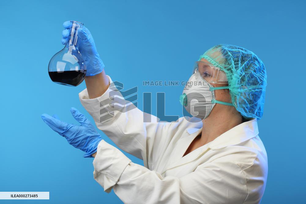 Test, testing, covid-19, coronavirus, vaccine, protective clothing, gloves, blood, laboratory flash, antibodies, research, glass tube, tubes