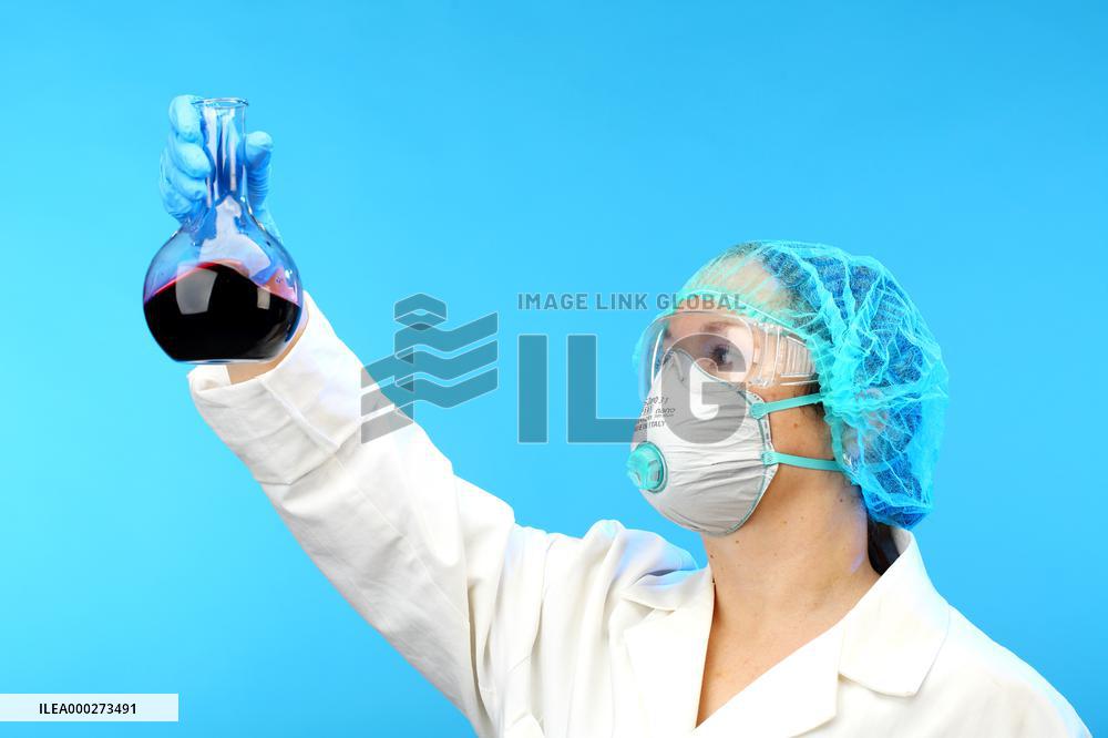 Test, testing, covid-19, coronavirus, vaccine, protective clothing, gloves, blood, laboratory flash, antibodies, research, glass tube, tubes