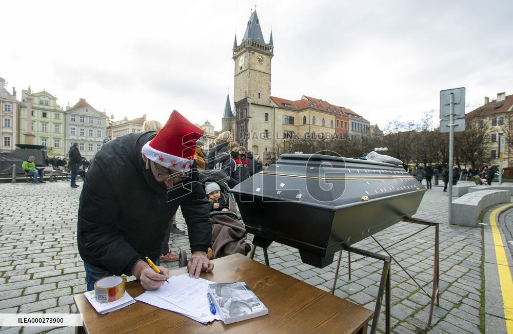 Manifesto for Normal World - Save Czech, Prague, coffin