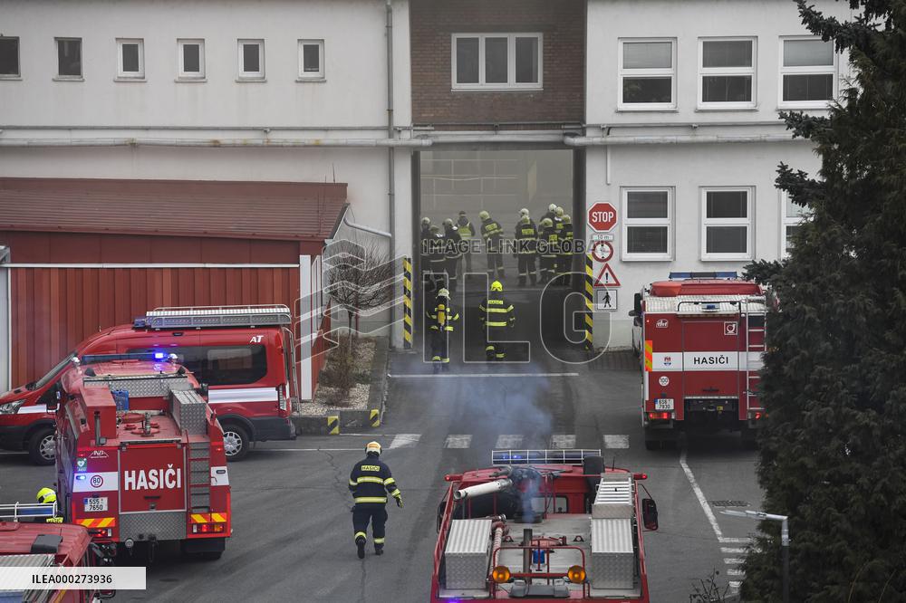 heating plant in Kolin, explosion, fire, firemen