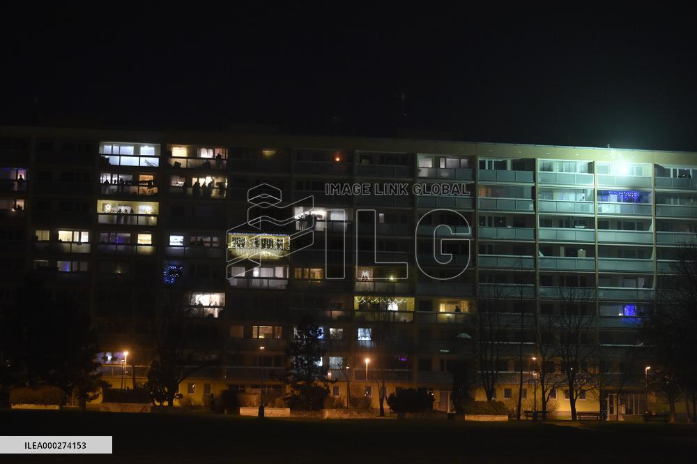 New Year's Eve celebration in the panel housing estate Jizni Mesto (South Town) in Prague