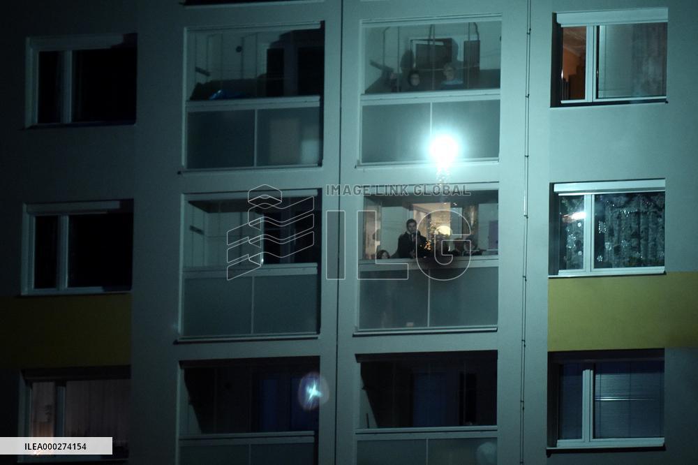 New Year's Eve celebration in the panel housing estate Jizni Mesto (South Town) in Prague