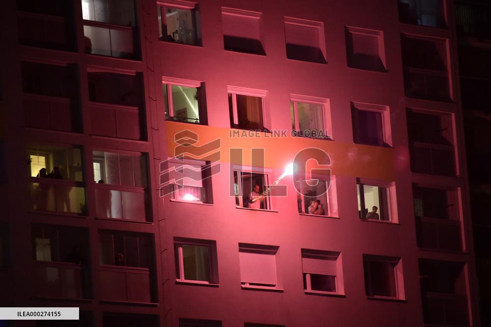 New Year's Eve celebration in the panel housing estate Jizni Mesto (South Town) in Prague