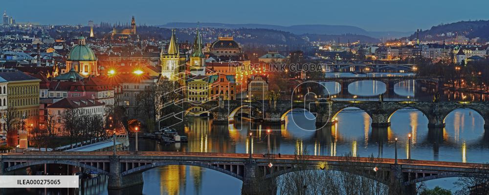 Bridges over the Vltava River, Prague by night