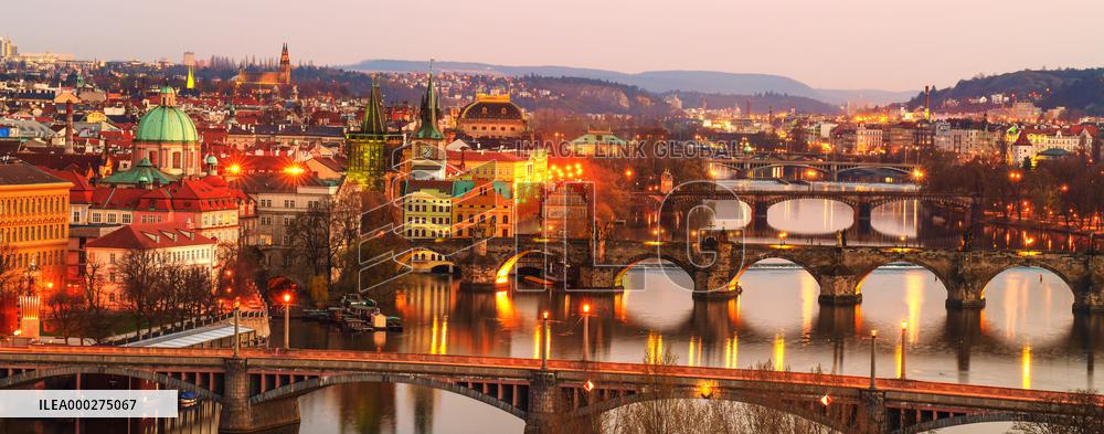 Bridges over the Vltava River, Prague by night