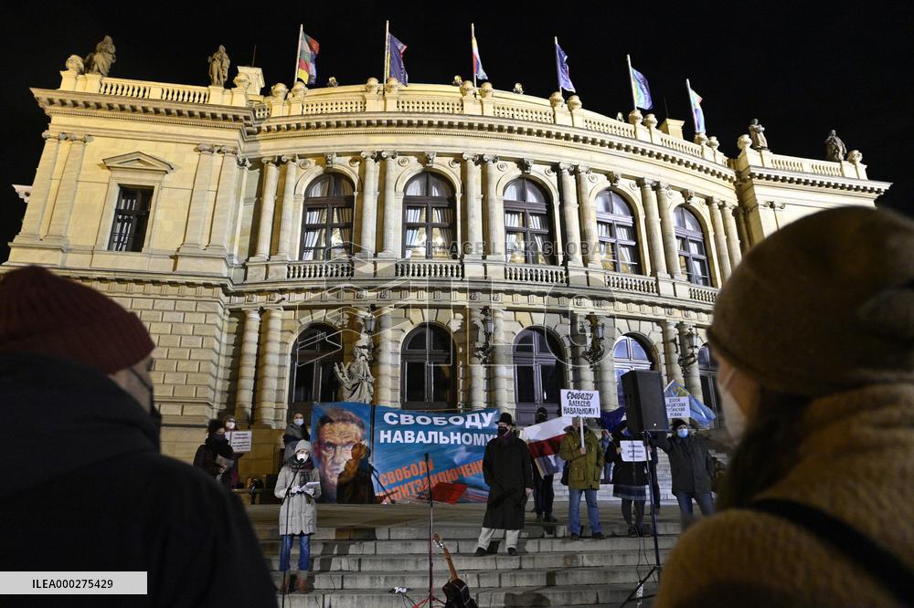 Demonstration, protest, people, release Navalny, support, Prague, slogan  Freedom for Navalny