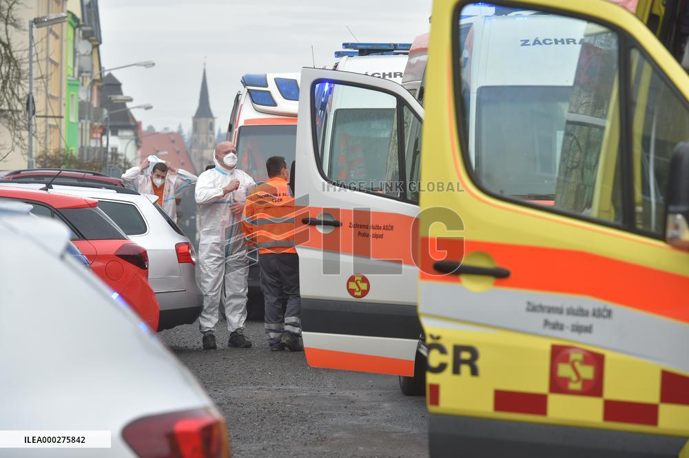 Atego car, named PHOENIX covid positive patients , transport, Cheb hospital, overloaded