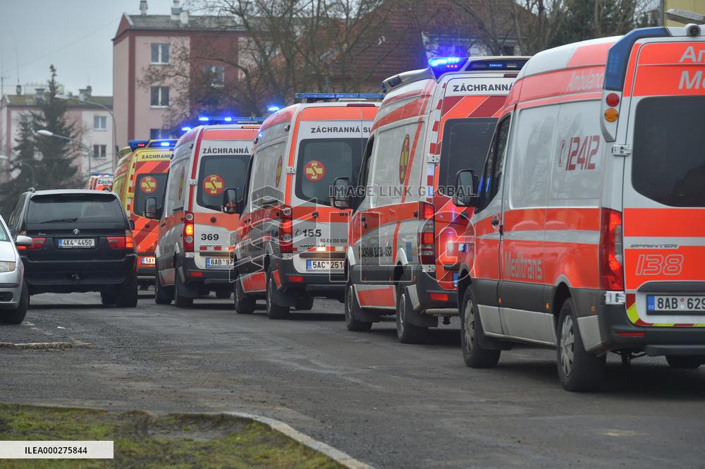 Atego car, named PHOENIX covid positive patients , transport, Cheb hospital, overloaded