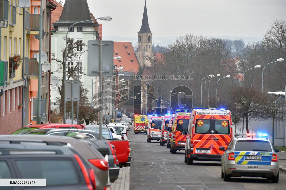 Atego car, named PHOENIX covid positive patients , transport, Cheb hospital, overloaded
