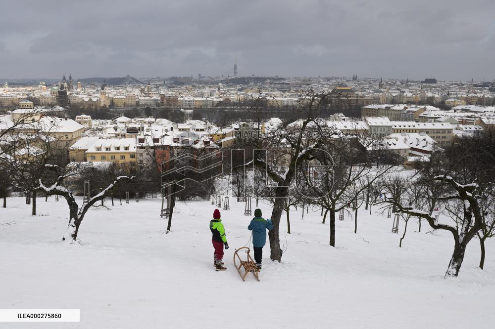Prague, winter, snow, weather, people