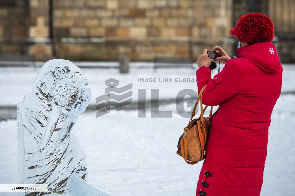 Ice sculptures in Pilsen, weather, winter, ice, snow