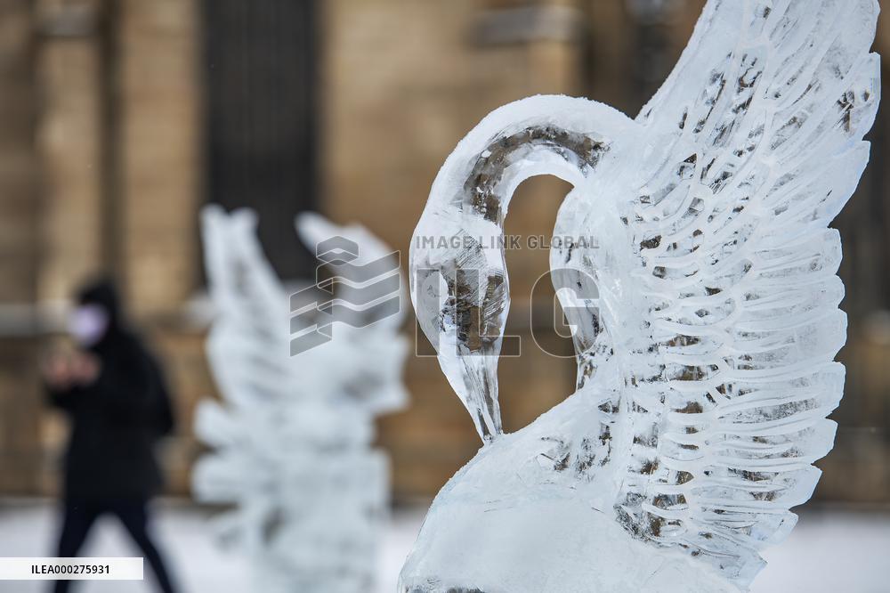 Ice sculptures in Pilsen, weather, winter, ice, snow