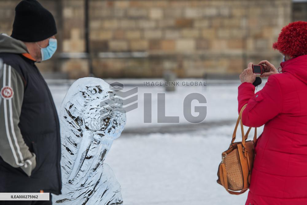 Ice sculptures in Pilsen, weather, winter, ice, snow