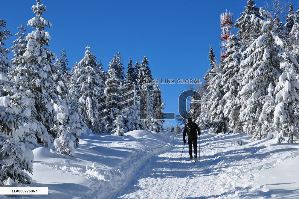 Snowy landscape in the Giant Mountains, mountains, winter, sport