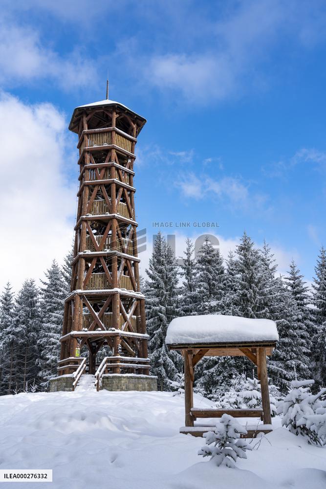favourite and well known wooden lookout tower inside of forest. Place to relax.