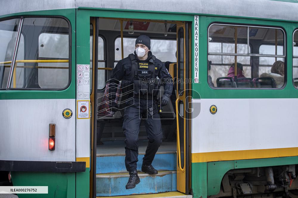 Police control, passenger, public transport, tram, between two towns, Liberec and Jablonec na Nisou