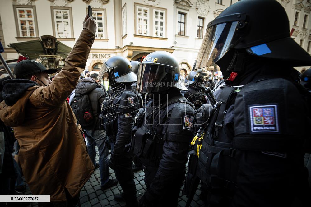 Protest event staged by Chcipl PES anti-lockdown group took place at Old Town Square