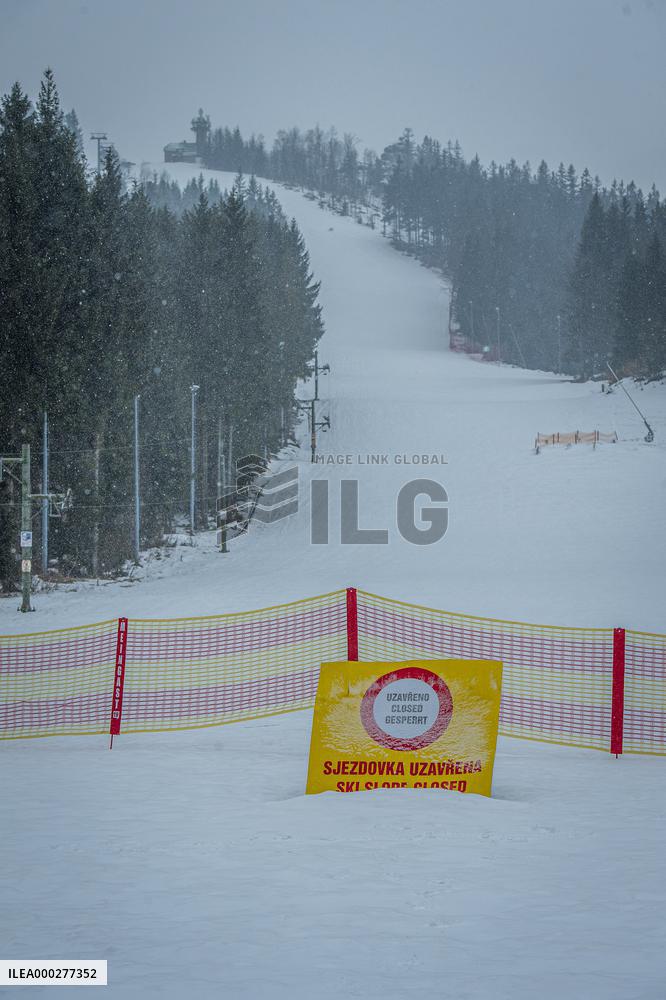 Severak, empty ski resort, Jizera Mountains