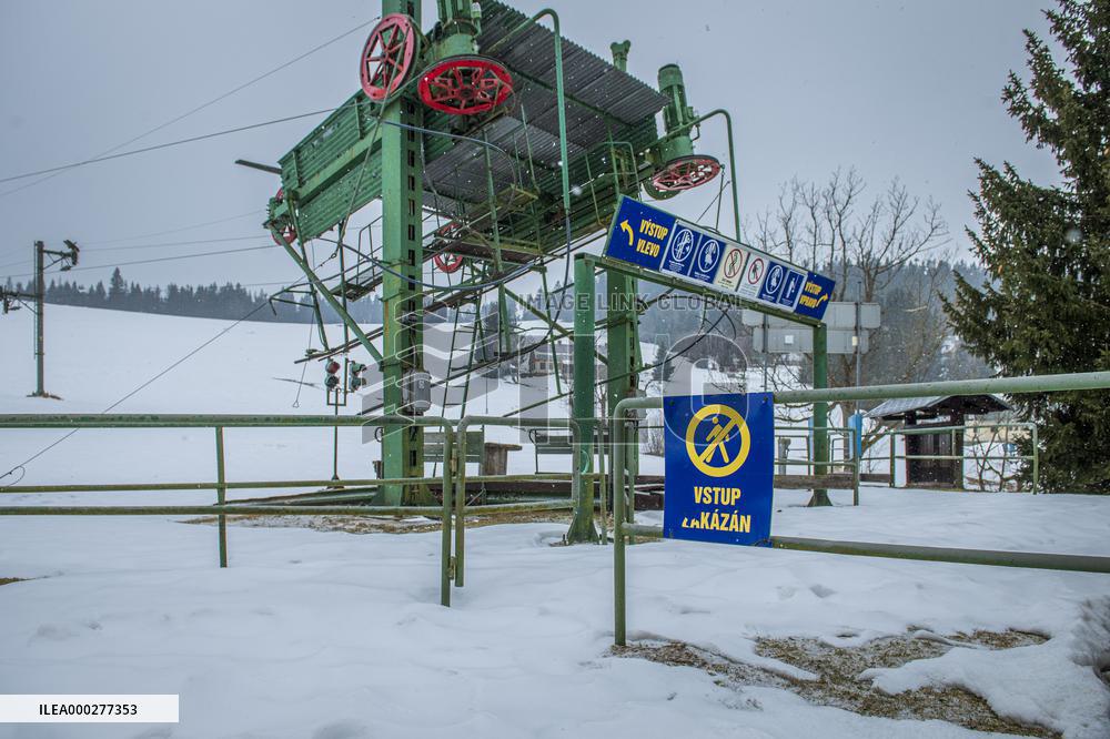 Severak, empty ski resort, Jizera Mountains