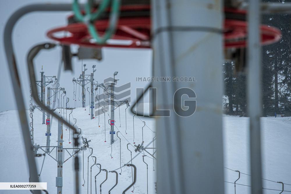 Severak, empty ski resort, Jizera Mountains