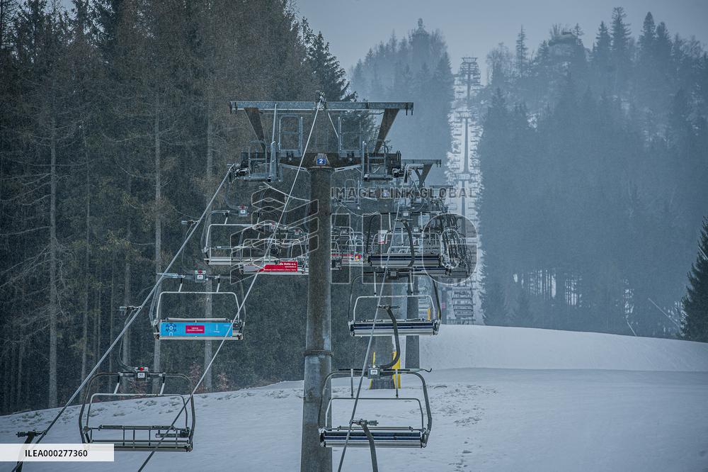 Severak, empty ski resort, Jizera Mountains