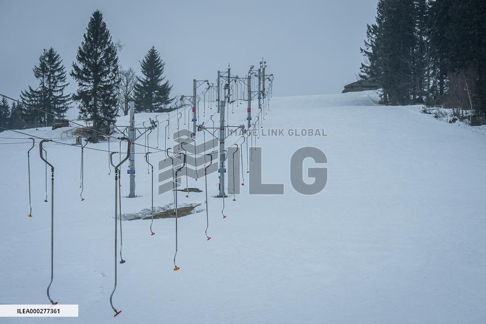 Severak, empty ski resort, Jizera Mountains