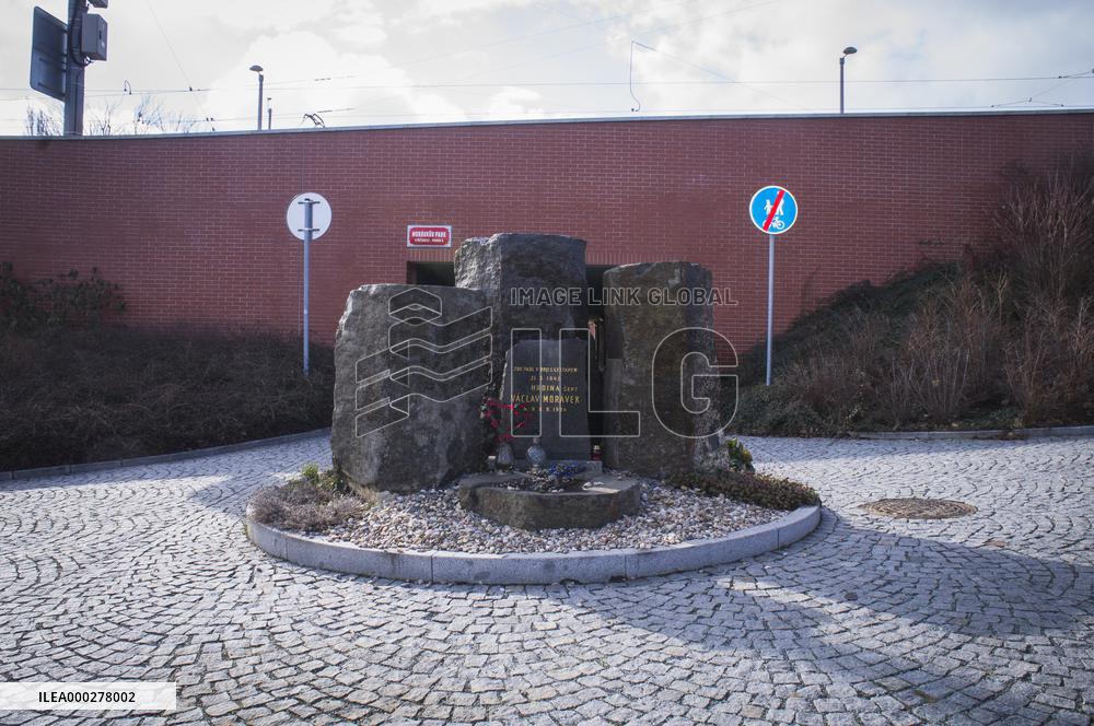 Memorial marking the place of Vaclav Moravek's death