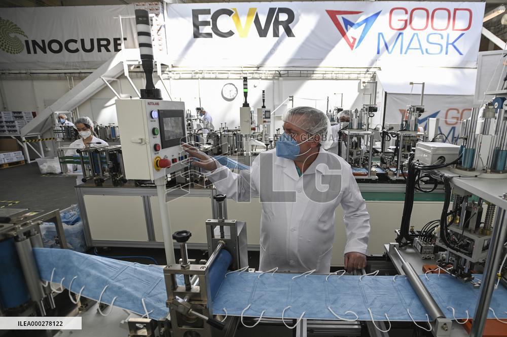 The Taiwanese respirator production lines in the production hall in Prague-Kunratice