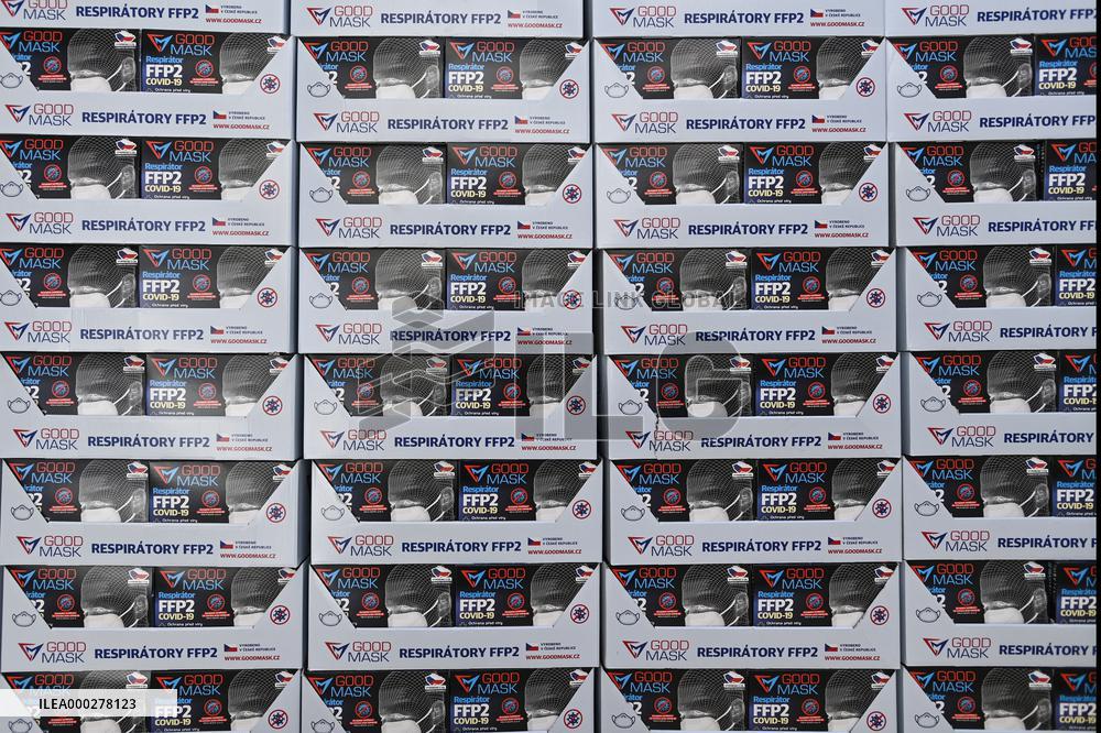 The Taiwanese respirator production lines in the production hall in Prague-Kunratice