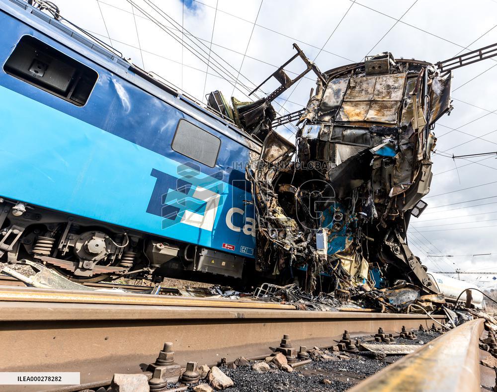 Two freight train clash