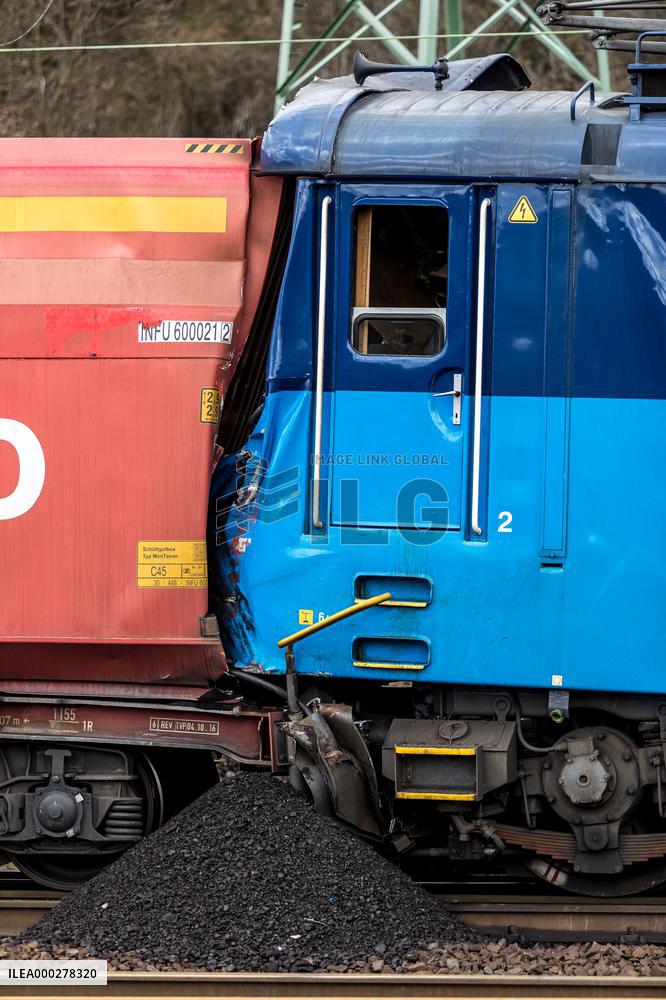 Two freight train clash